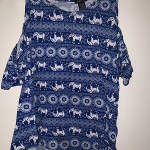 blue elephant print cold shoulder tee